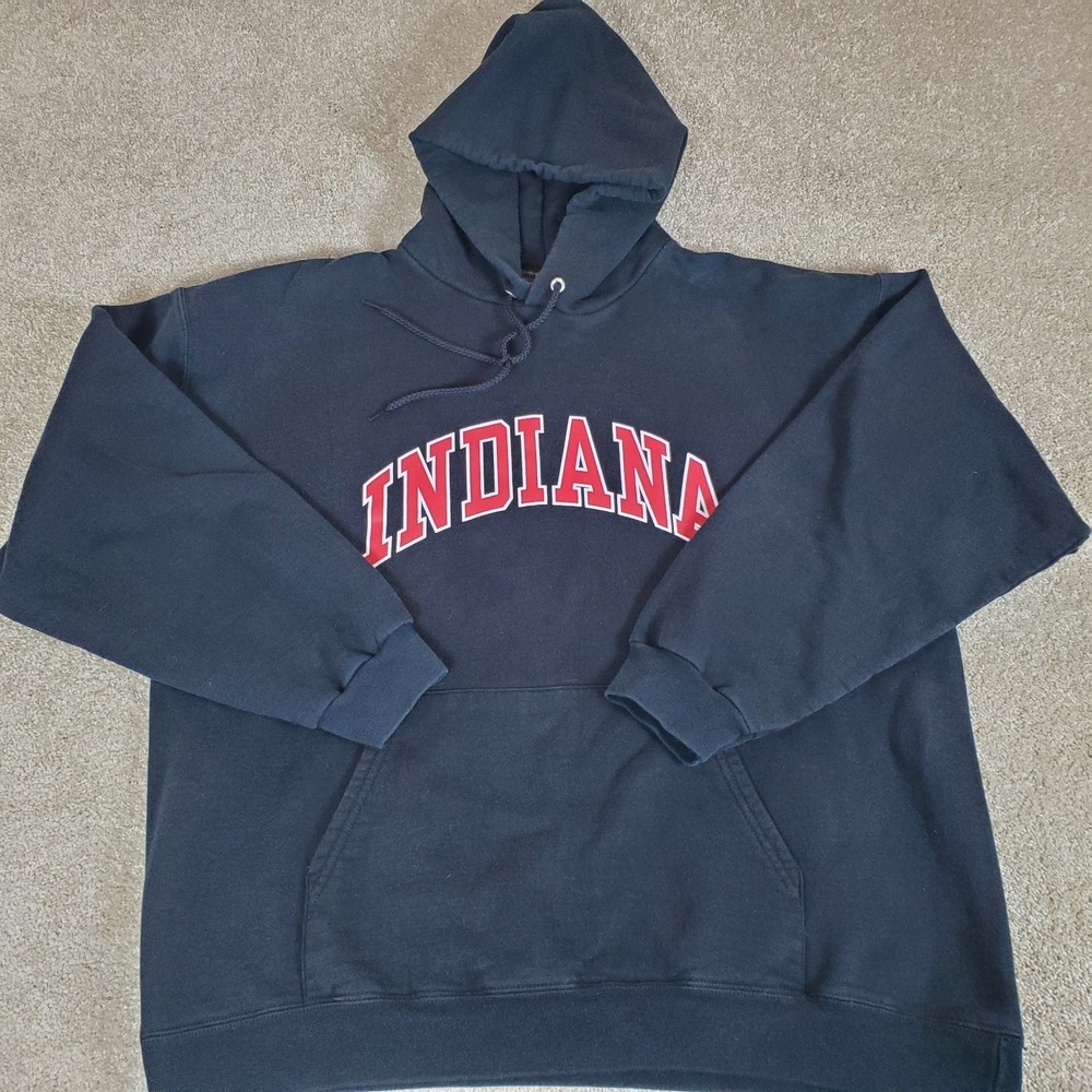 Indiana Wesleyan Men's Pullover Hoodie Black Fleece Hanes SZ Large Pouch‎ Pocket